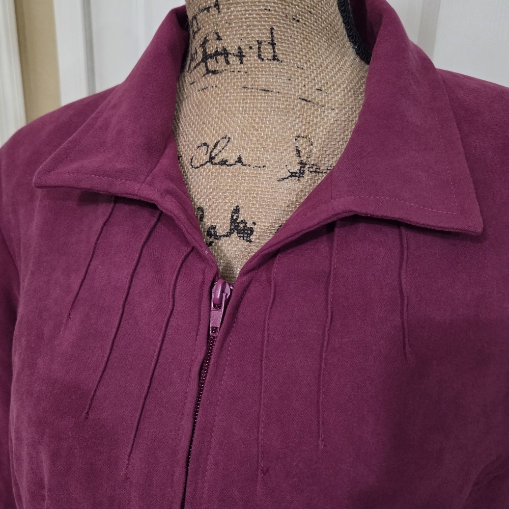 Bon Worth Magenta Suede-Look Zip Front Jacket - Picture 2 of 8